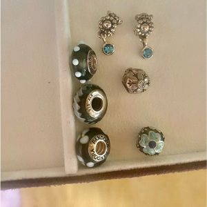 Pandora charm bead bunch.  Gray and blue   Retired Murano beads.